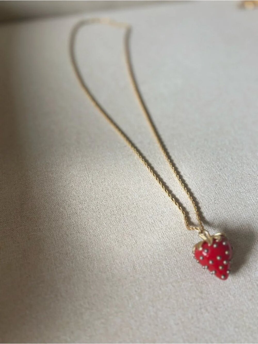 Kenneth Jay Lane Gold-Tone Chain with Red Strawberry Pendant - Picture 4 of 7